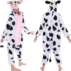 Spooktacular Creations Adult Unisex Pajama, Hooded Cow Jumpsuit.  Size M